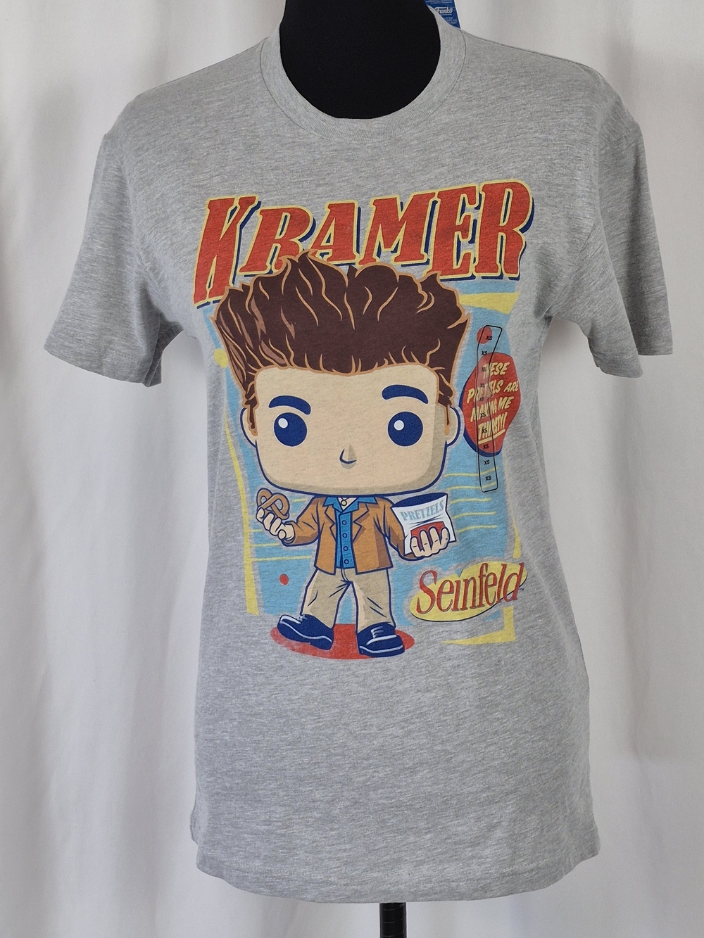 Funko Pop! Tees Seinfeld Cosmo Kramer Pretzel Light Gray T-Shirt - Size XS